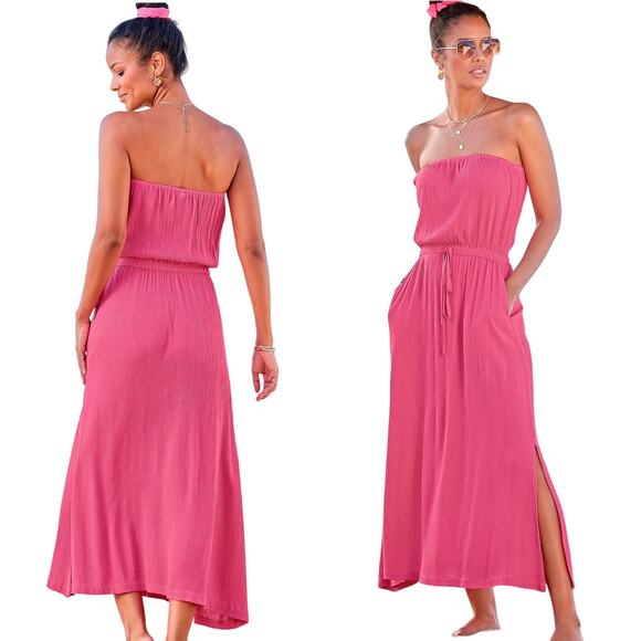 VICTORIA'S SECRET LASCANA Strapless Maxi Dress Beach CoverUp Elastic Waist 8 NWT - Picture 1 of 11